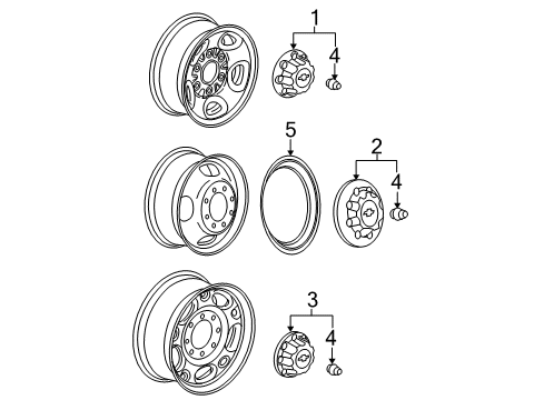 2008 GMC Sierra 3500 HD Wheel Covers & Trim Hub Cap Diagram for 9597162