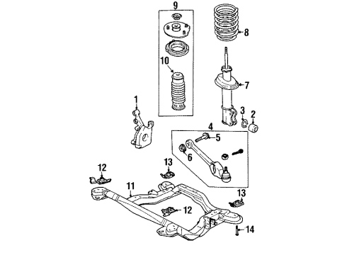 1999 Saturn SL2 Front Suspension Components, Lower Control Arm, Stabilizer Bar Front Suspension Strut Kit Diagram for 19180221