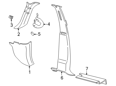2002 Ford Expedition Interior Trim - Pillars, Rocker & Floor Weatherstrip Pillar Trim Diagram for XL3Z-1503599-AAA