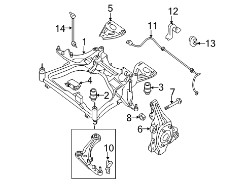 2012 Nissan Maxima Front Suspension Components, Lower Control Arm, Stabilizer Bar Insulator-Member, Front Diagram for 54466-JA000