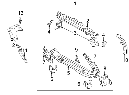 2002 Toyota Celica Radiator Support Side Support Diagram for 53212-20270