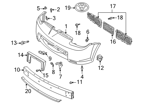 2001 Toyota MR2 Spyder Bumper & Components, Exterior Trim Bumper Cover Bolt Diagram for 90119-06827