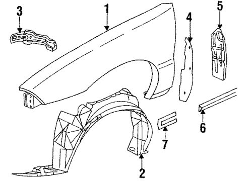 1997 Buick Skylark Fender & Components, Exterior Trim Molding Kit, Front Fender Center Rear-RH Diagram for 12360834