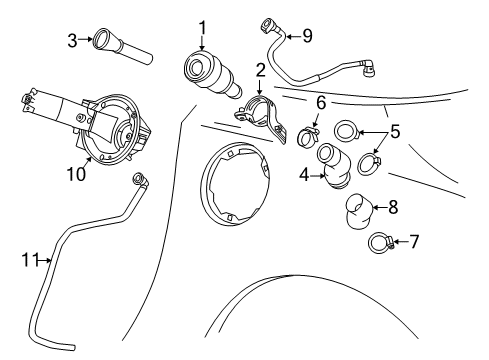 2015 Chevrolet Corvette Fuel Supply Filler Pipe Bracket Diagram for 23199127