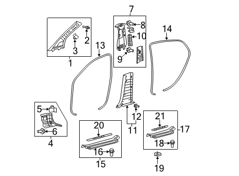 2007 Toyota Avalon Interior Trim - Pillars, Rocker & Floor Windshield Pillar Trim Diagram for 62220-AC082-A0