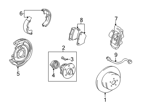 2010 Pontiac Vibe Anti-Lock Brakes Rear Wheel Bearing (W/ Bearing & Wheel Speed Sensor) Diagram for 19184270
