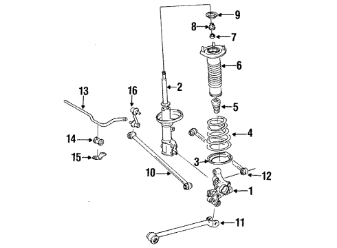 1993 Toyota Corolla Rear Suspension Components, Lower Control Arm, Stabilizer Bar Strut Diagram for 48540-19165