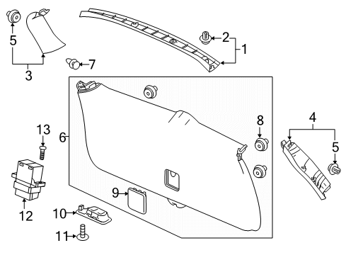 2021 Honda Pilot Interior Trim - Lift Gate Lining Assy., L. Tailgate Side*NH900L* (DEEP BLACK) Diagram for 84485-TG7-A00ZA