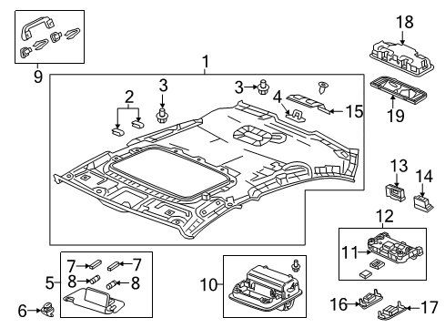 2018 Acura TLX Interior Trim - Roof Base Complete (Light Jewel Gray) Diagram for 34403-TZ3-A01ZC