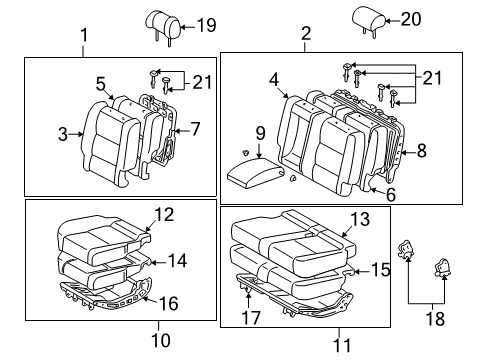 2003 Toyota Sequoia Rear Seat Components Seat Frame Diagram for 71015-0C020