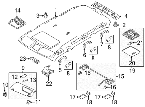 2019 Infiniti QX80 Interior Trim - Roof Driver Sun Visor Assembly Diagram for 96401-1A60A