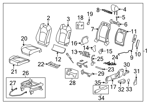 2012 Chevrolet Traverse Front Seat Components Adjust Handle Cap Diagram for 25941631