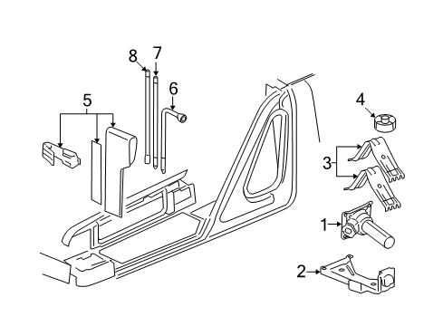 2009 Cadillac Escalade EXT Interior Trim - Quarter Panels Bracket Asm-Jack Stowage Diagram for 15293573