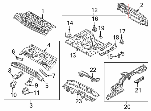 2017 Kia Forte Rear Body Panel, Floor & Rails Reinforcement-Rear Floor Wheel Diagram for 65594A7000