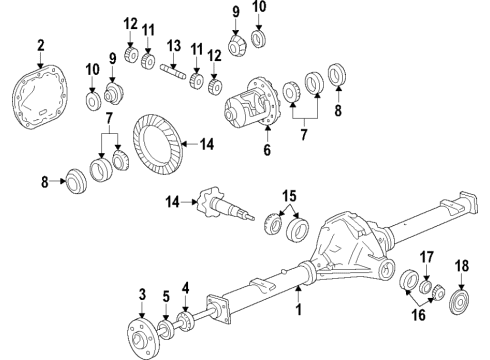 2019 GMC Canyon Rear Axle, Differential, Propeller Shaft Side Bearings Diagram for 23490332