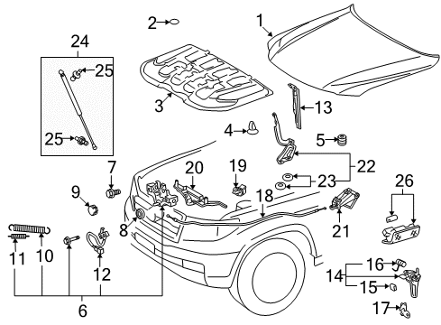 2008 Lexus LX570 Hood & Components Hood Support Assembly, Right Diagram for 53440-69155