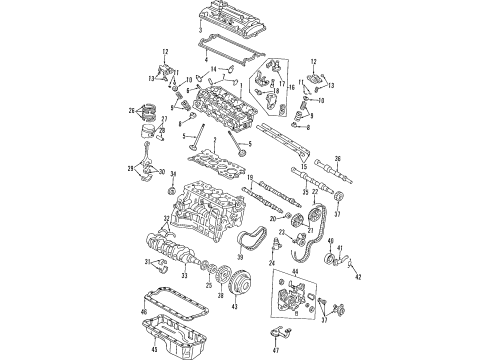 2001 Honda Prelude Engine Parts, Mounts, Cylinder Head & Valves, Camshaft & Timing, Variable Valve Timing, Oil Cooler, Oil Pan, Oil Pump, Balance Shafts, Crankshaft & Bearings, Pistons, Rings & Bearings Pulley, Timing Belt Drive Diagram for 13621-P13-A01