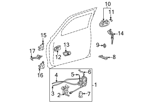 2006 Toyota Sequoia Front Door Handle, Inside Diagram for 69205-0C030-B0