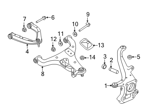2017 Nissan Titan XD Front Suspension Components, Lower Control Arm, Upper Control Arm, Stabilizer Bar Bolt-Stopper Diagram for 40038-EZ02A