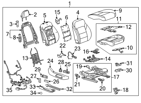 2017 GMC Acadia Passenger Seat Components Cushion Frame Front Bracket Diagram for 23373834