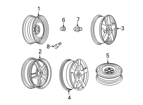 2007 Pontiac G5 Wheels Wheel Rim Assembly - 15X4T Steel Spare. Diagram for 9595218