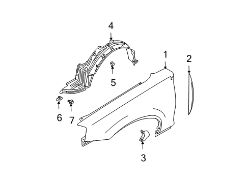 2007 Nissan Maxima Fender & Components BAFFLE-Front Fender, LH Diagram for 63131-7Y030