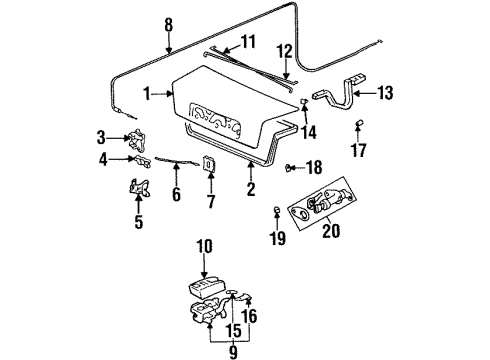 1992 Honda Prelude Trunk Lid, Trunk Diagram for 68500-SS0-A10ZZ