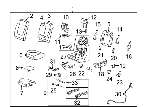 2008 Chevrolet Malibu Heated Seats Heater Asm, Passenger Seat Back Cushion Diagram for 10388988