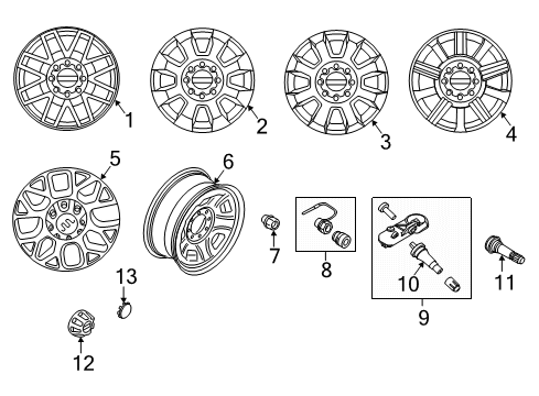 2022 Ford F-250 Super Duty Wheels Wheel, Alloy Diagram for LC3Z-1007-C