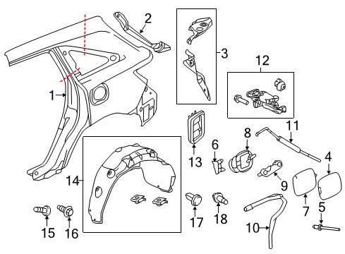 2014 Acura MDX Fuel Door Cover, Right Rear Fender Diagram for 74551-TZ5-A00