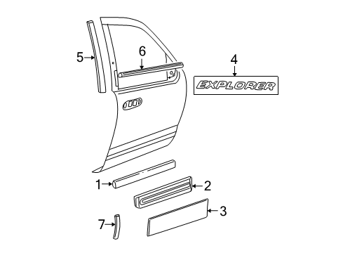 2004 Ford Explorer Exterior Trim - Front Door Body Side Molding Diagram for 1L2Z-7820878-EA