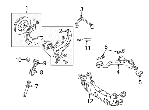 2002 Ford Thunderbird Front Suspension Components, Lower Control Arm, Upper Control Arm, Stabilizer Bar Knuckle Diagram for 6W4Z-3K225-AA