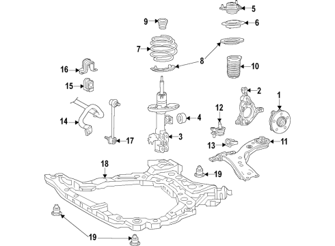 2021 Lexus ES250 Front Suspension Components, Lower Control Arm, Stabilizer Bar Front Hub & Bearing Diagram for 43550-06010
