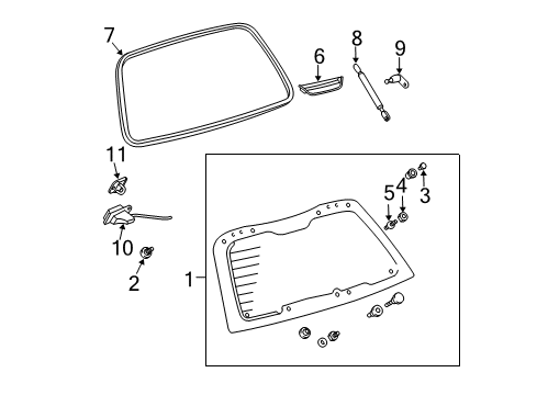 2006 Pontiac Vibe Lift Gate Weatherstrip, Lift Gate Window Diagram for 88970949