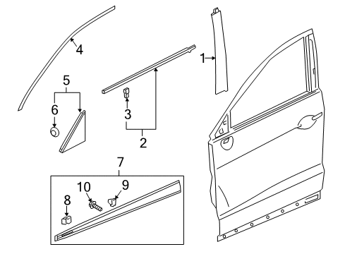 2013 Acura RDX Exterior Trim - Front Door Garnish, Left Front Door Center Pillar Diagram for 72470-TX4-A00