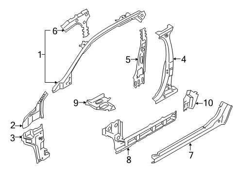 2022 Lincoln Nautilus Center Pillar & Rocker, Hinge Pillar Sidemember Diagram for F2GZ-5810110-B