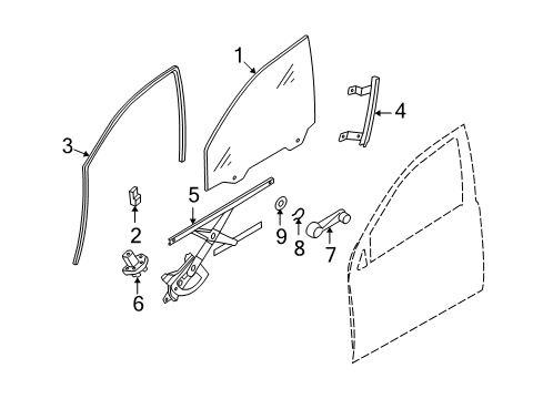 2009 Pontiac G3 Front Door Door Glass Retainer Diagram for 96585560