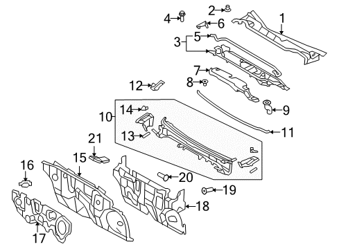 2014 Toyota Venza Cowl Cowl Top Panel Diagram for 55702-0T010