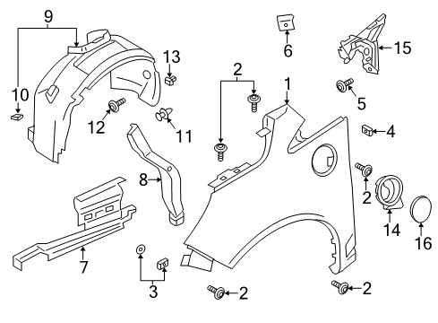 2017 Ford C-Max Fender & Components Front Fender Liner Diagram for DM5Z-16102-C