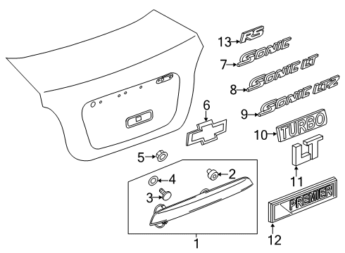 2017 Chevrolet Sonic Exterior Trim - Trunk Lid License Molding Nut Diagram for 11514516