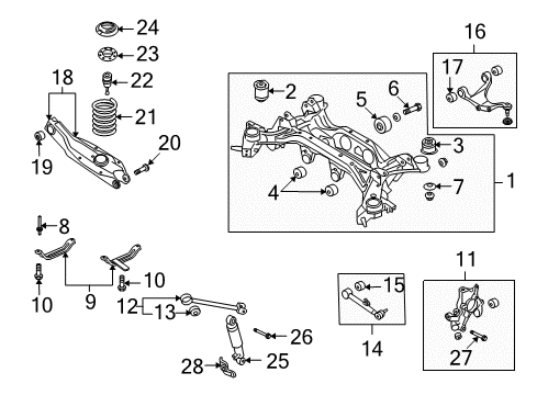2011 Hyundai Veracruz Rear Suspension, Lower Control Arm, Upper Control Arm, Stabilizer Bar, Suspension Components Bolt Diagram for 62617-2B101