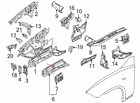 2008 BMW X3 Structural Components & Rails Reinforcement, Bulkhead Left Diagram for 41113403487
