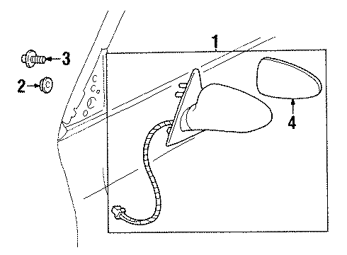 2002 Oldsmobile Aurora Outside Mirrors Mirror, Outside Rear View *Paint To Mat Diagram for 25726589