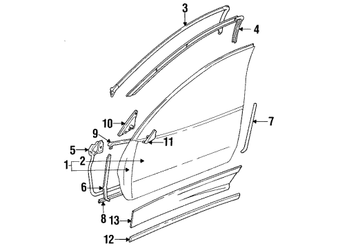 1991 Dodge Stealth Door & Components, Exterior Trim GARNISH-Kit, Front Door, RH(Lamp Black) Diagram for MB831210