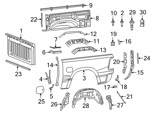 2020 Ram 1500 Front & Side Panels Brace-Box Side Diagram for 68277146AA