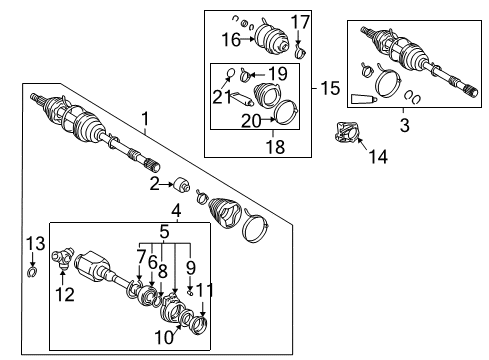 2005 Pontiac Vibe Drive Axles - Front Boot Kit, Front Wheel Drive Shaft Tri-Pot Joint Diagram for 88972719