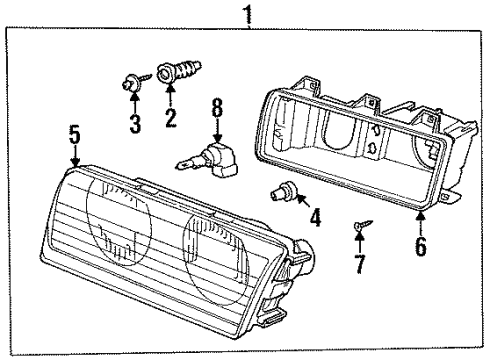 1996 BMW 318ti Headlamps Supporting Frame Right Diagram for 63121387866