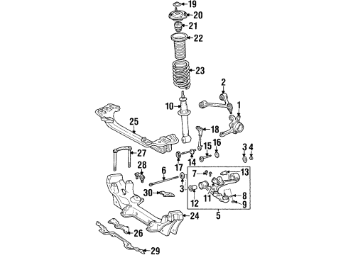 1992 Lexus SC400 Front Suspension Components, Lower Control Arm, Upper Control Arm, Stabilizer Bar Knuckle Diagram for 43211-24020