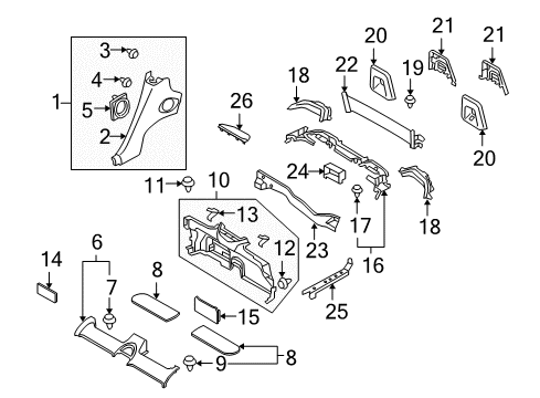 2010 Nissan 370Z Interior Trim - Quarter Panels Clip Diagram for 01553-10621