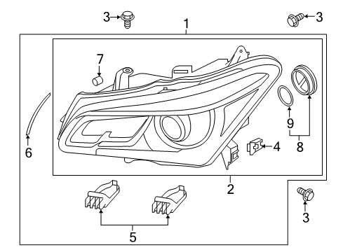 2016 Infiniti QX80 Headlamps Packing-Rim, Headlamp RH Diagram for 26033-4GA0A